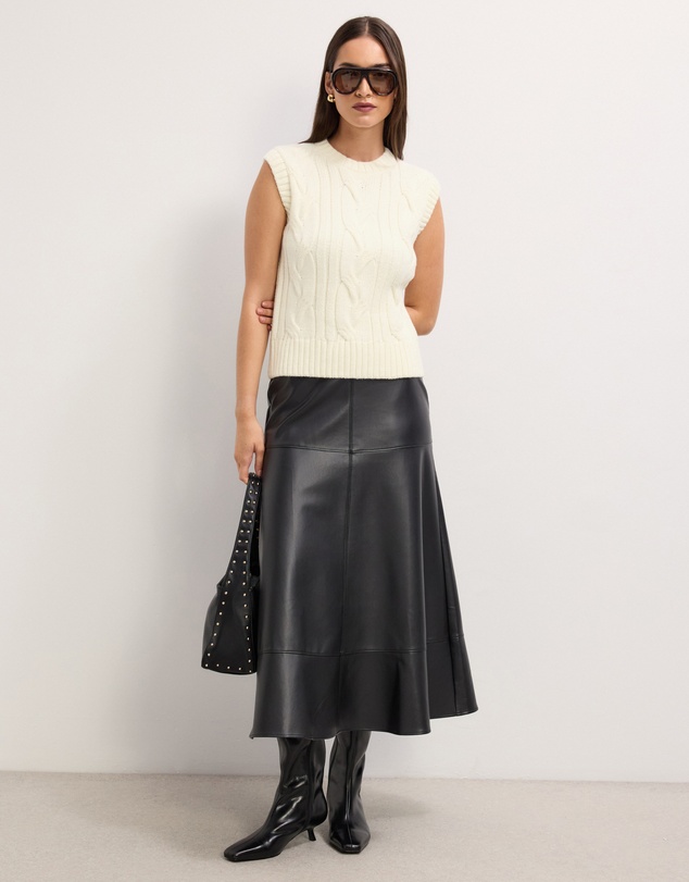 The Fated - Cam Leather Look Midi Skirt