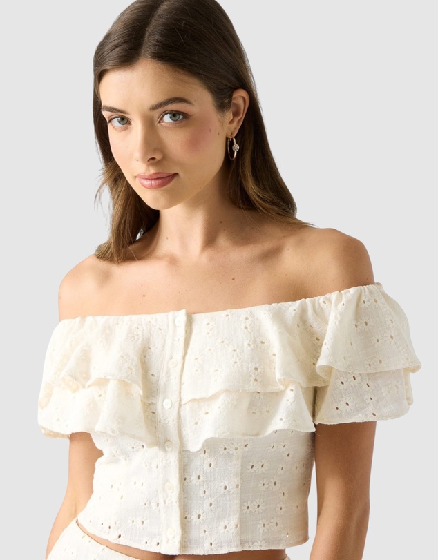 GUESS - Sade Ruffle Off Shoulder Top