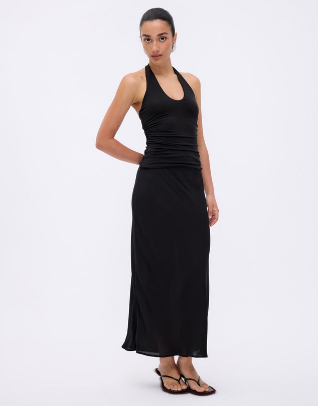 Minima Esenciales - Moonlit Palms Sheer Maxi Dress with Detachable Skirt