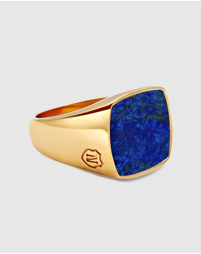 Nialaya Jewellery - Gold Signet Ring with Blue Lapis