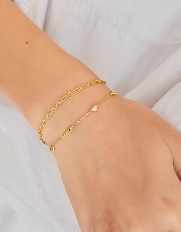 Ania Haie - Ania Haie Gold Pave Puffed Heart Station Bracelet
