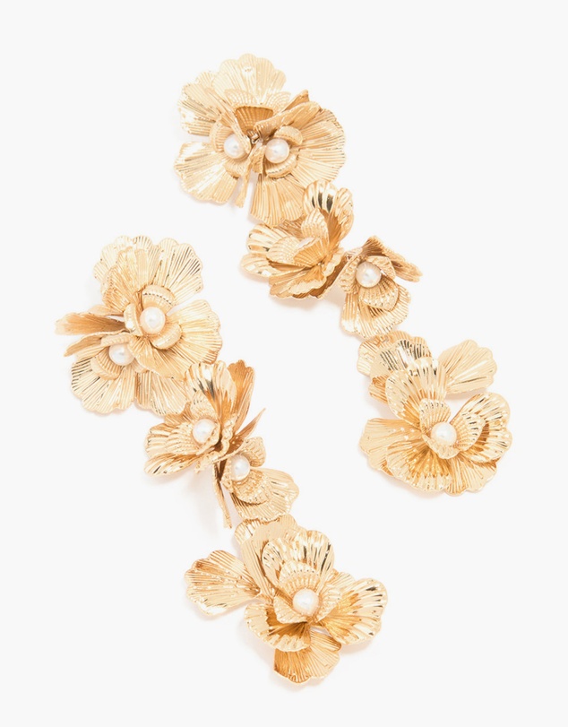 Lovisa - Gold Molten & Pearl Flower Drop Earrings