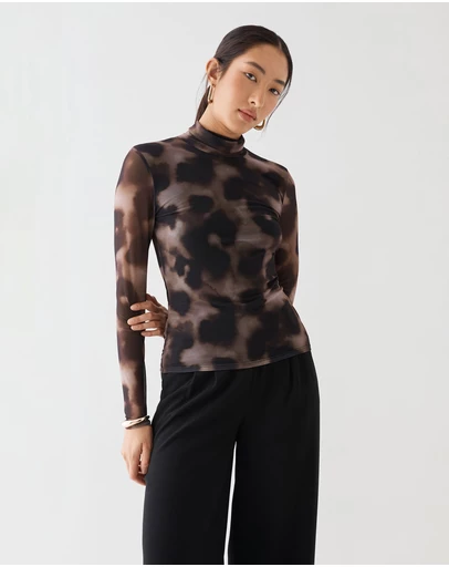 Forcast - Savanna Printed Mesh Top