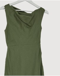 Revibe - Repaired AERE Fia Linen Draped Off Shoulder Maxi Dress - AU 12
