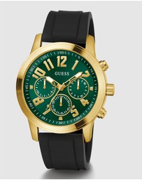 GUESS - Parker Gold 44mm Green Dial Black Silicone Strap