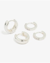 Lovisa - Silver Plated Brass Mini Cubic Zirconia & Plain Huggie Earrings 2-Pack