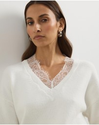 Atmos&Here - Teo V-Neck Knit Jumper with Lace Trim