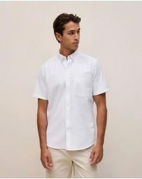 Trenery - Monogram Short Sleeve Oxford Shirt in White