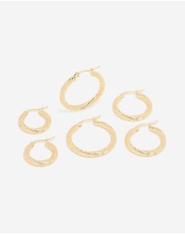 Lovisa - Waterproof Gold Plated Stainless Steel Twisted Hoop Earrings 3-Pack