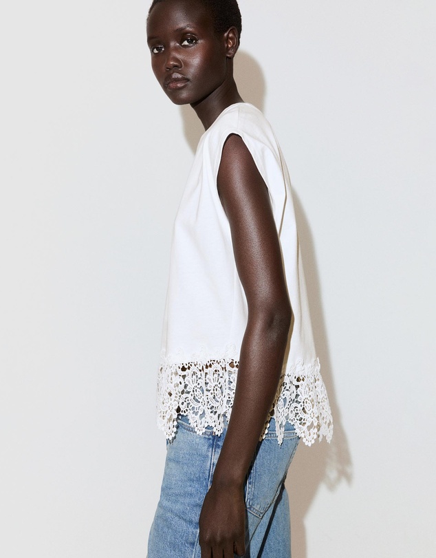 M.N.G - Cotton T-Shirt with Broderie Anglaise Embroidery