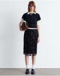 & Other Stories - Floral-Appliqué Mesh Midi Skirt