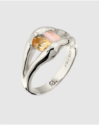 Elli Jewelry - Citrine and Quartz Ring in 925 Silver