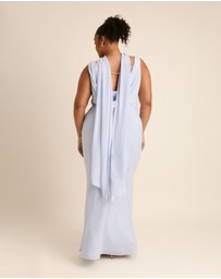 Six Stories - Plunge Cowl Front Chiffon Bridesmaid Dress with Neck Scarf