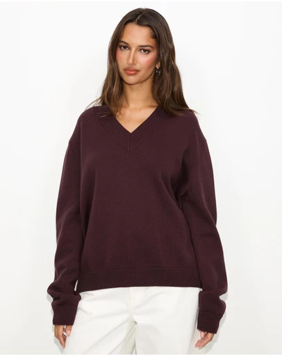 Dazie - Zara V-Neck Cotton Knit Jumper