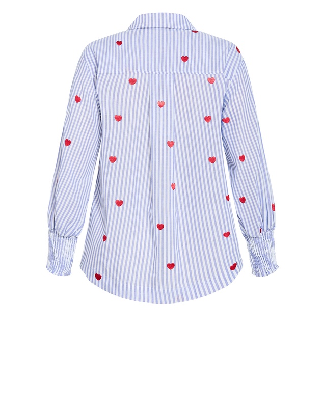 City Chic - Stripe Heart Print Cotton Shirt