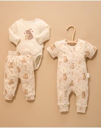 Purebaby - Love Bear Rib Zip Growsuit -Kids-Babies