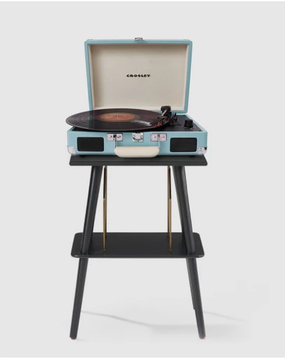 Crosley - Crosley Cruiser Bluetooth Portable Turntable + Crosley Turntable Stand Bundle - Turquoise