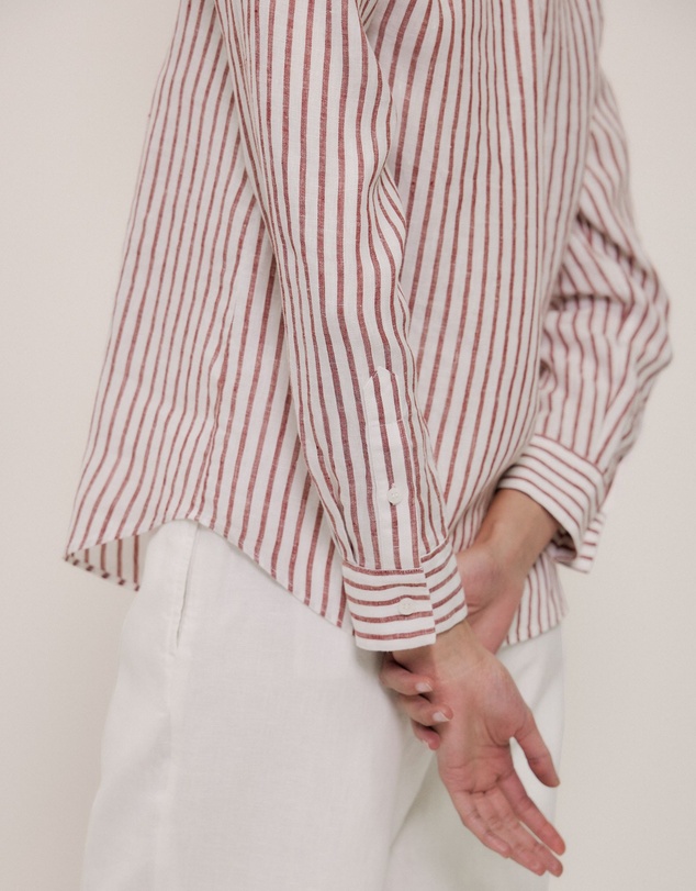Trenery - Linen End On End Stripe Shirt in Russet