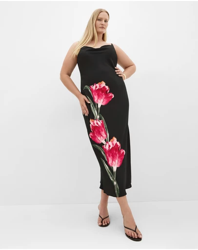 City Chic - Averi Placement Slip Dress - black