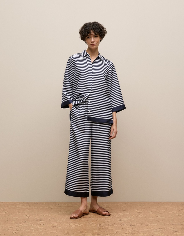 Trenery - Silk Twill Stripe Shirt in Night Sky
