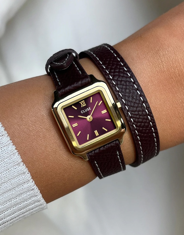 Cluse - Gracieuse Mini Watch Double Leather, Wine, Gold Colour