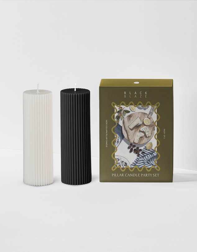 Black Blaze - Wide Column Pillar Candle Party Set
