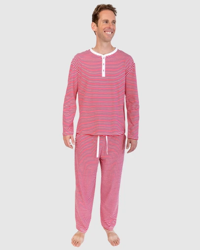Sant And Abel - Men's Jersey Red Stripe Henley Top