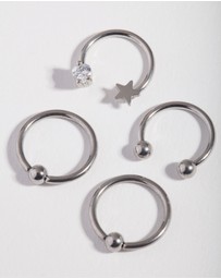 Lovisa - Surgical Steel Silver Celestial Mixed Earring 4-Pack