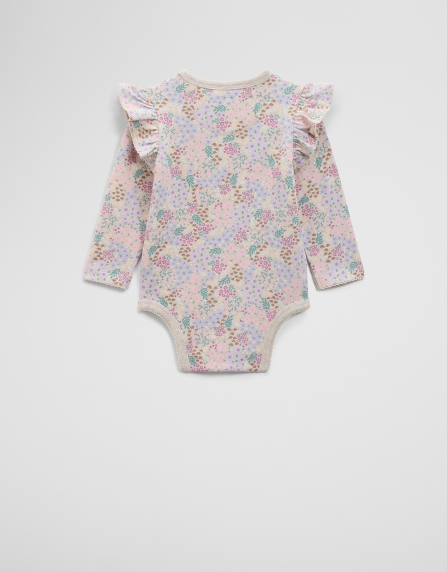Country Road - Organically Grown Cotton Blend Frill Long Sleeve Logo Bodysuit