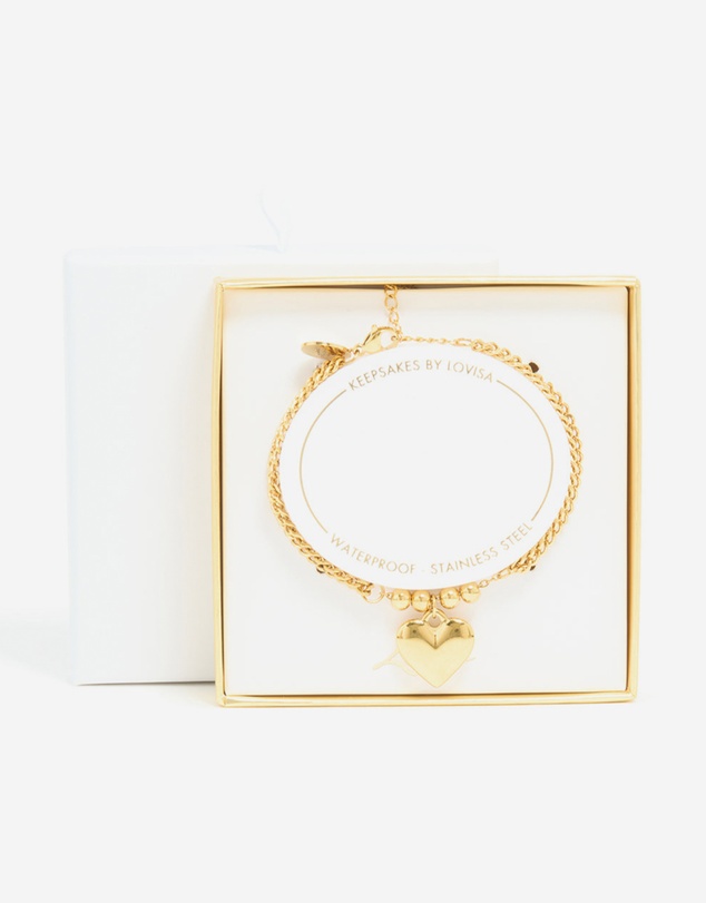 Lovisa - Waterproof Gold Plated Stainless Steel Heart Charm Double Row Bracelet