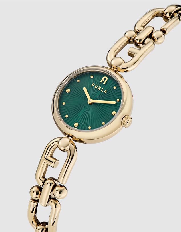 Furla - Mianuvola Round Gold-Tone 28mm Green Bracelet Watch