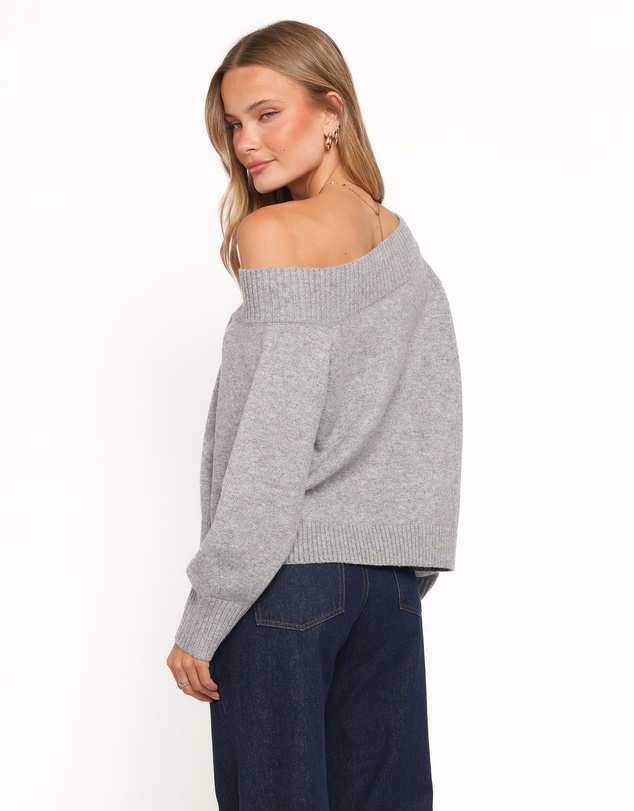 Petal & Pup - Ailis Off Shoulder Sweater - Grey