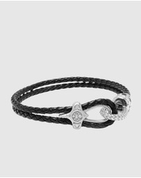 Nialaya Jewellery - Black Leather Bracelet with Silver Rope Clasp