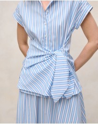 Trenery - Jacquard Stripe Poplin Tie Front Shirt in Pastel Blue
