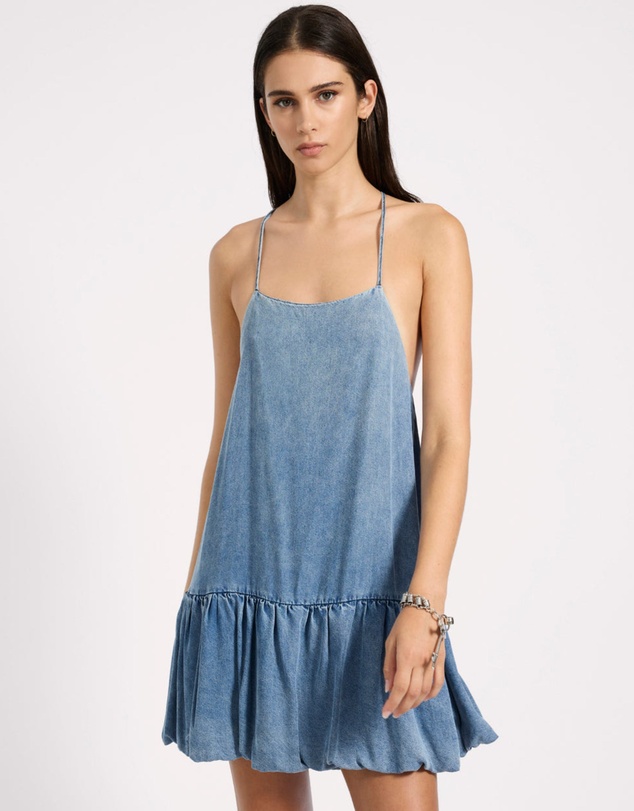 ONE TEASPOON - Tencel Bubble Hem Mini Slip Dress - Washed Blue