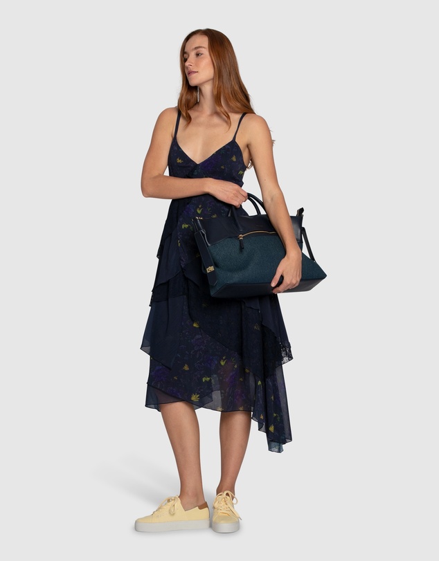 Belle & Bloom - Charmed Floral Print Ruffle Midi Dress