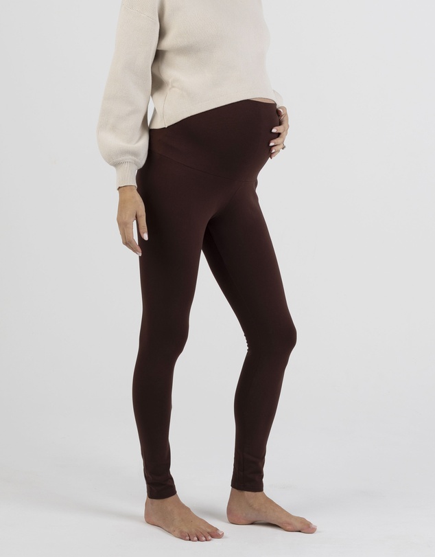 Angel Maternity - Basic Cotton Maternity Leggings In Chocolate Brown