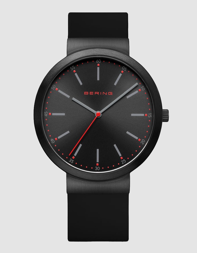Bering - Bering Gents 41mm  Black Dial Black Silicon Strap Watch