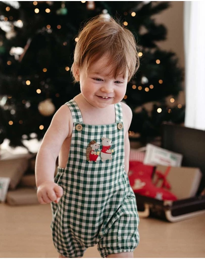 Purebaby - Gingham Overalls Christmas -Kids-Babies