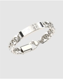 GUESS - Silver-Tone Script Onyx Signet Bracelet