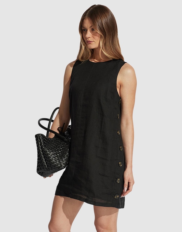 Decjuba - Belle Button Linen Mini Dress
