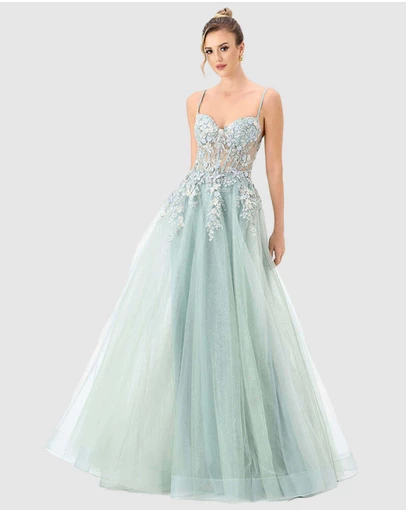 Bariano - Shonda Appliqued Tulle Ballgown