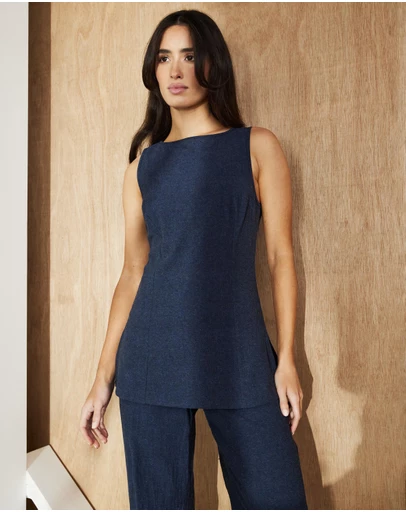 Atmos&Here - Leslee Chambray Sleeveless Top