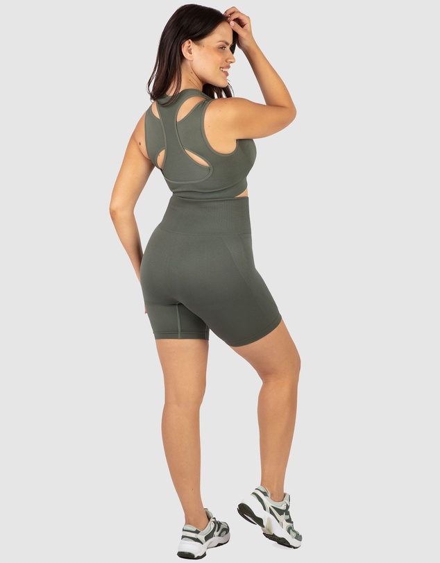 B Free Intimate Apparel - Double Racer Padded Sports Bra & High Waist Midi Biker Shorts Set