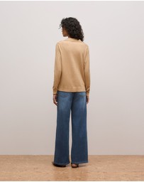 Trenery - Cotton Cashmere Long Sleeve Polo in Camel