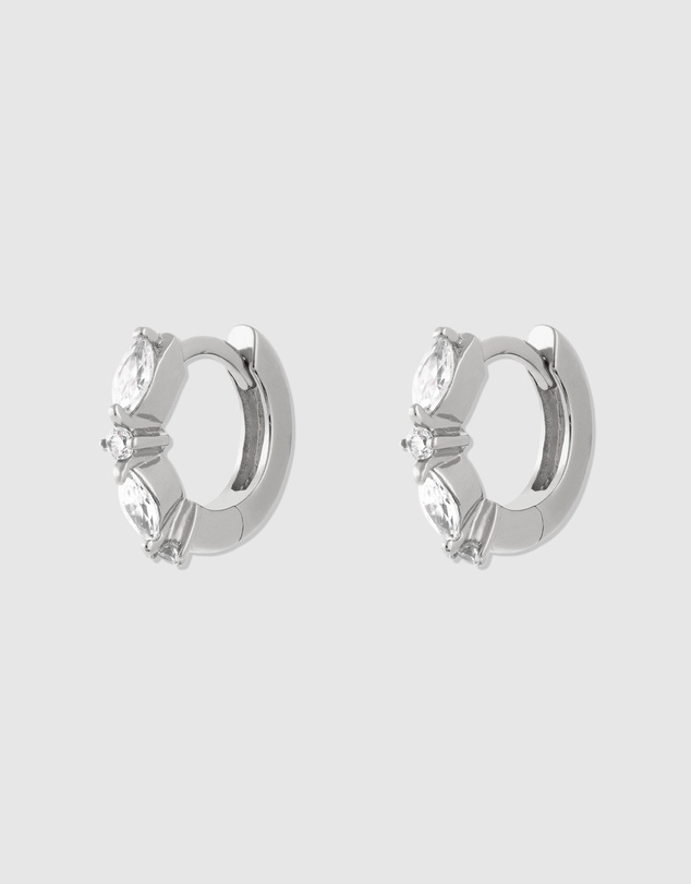Wanderlust + Co - Marquise Pave Silver 8mm Huggie Earrings