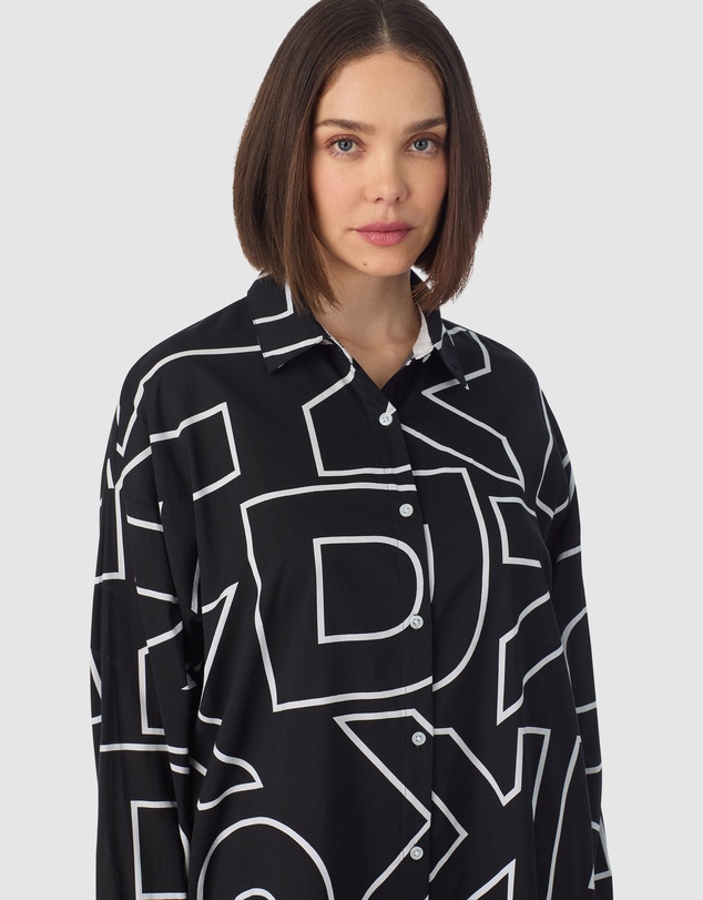 DKNY - Cotton & Viscose Long Sleeve Short Button-Up Nightgown