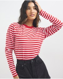 Dazie - Melrose Long Sleeve Stripe Boyfriend Tee