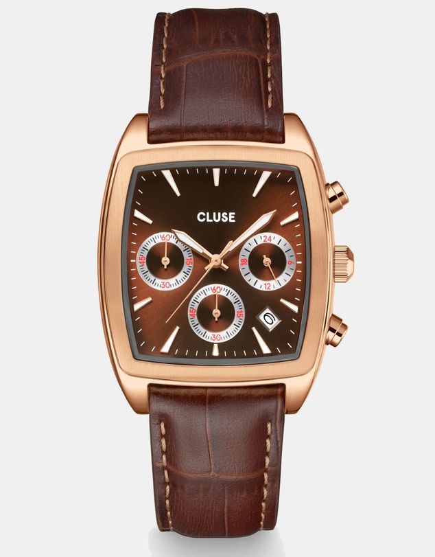 Cluse - Quartaut Chrono Watch leather, Brown, Rose gold Colour