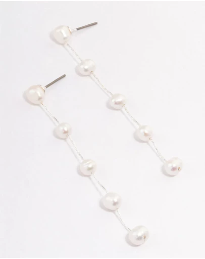 Lovisa - Silver Plated Five Freshwater Pearl Long Drop Earrings